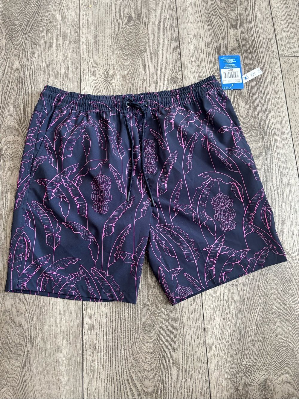 Hurley men’s Navy Swim Trunks with Pink Leaf Print